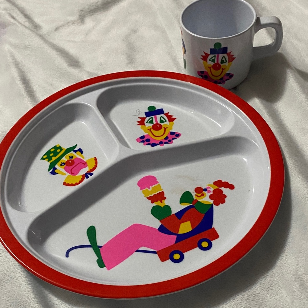 Small fry originals vintage 3 section plate with matching cup clown set ¥